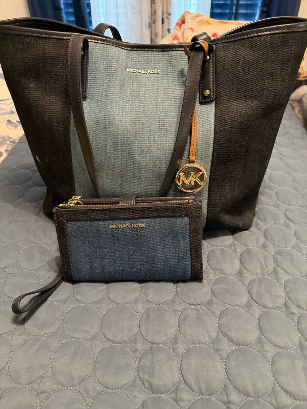 Michael Kors Two-Tone Denim Tote in Dark Blue and Light Blue